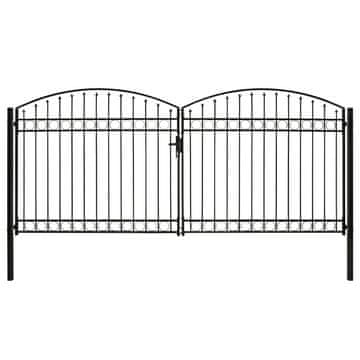 Vidaxl Dvostruka vrata za ogradu s lučnim vrhom čelična 400x200 cm crna
