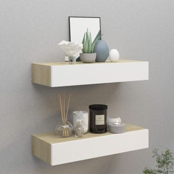 Vidaxl Zidne police s ladicama 2 kom hrast i bijela 60x23,5x10 cm MDF