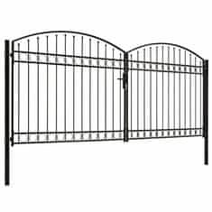 Vidaxl Dvostruka vrata za ogradu s lučnim vrhom čelična 400x200 cm crna