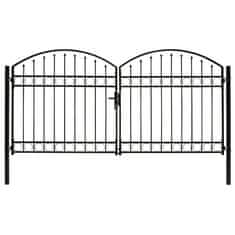 Vidaxl Dvostruka vrata za ogradu s lučnim vrhom čelična 300x125 cm crna