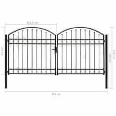 Vidaxl Dvostruka vrata za ogradu s lučnim vrhom čelična 300x125 cm crna