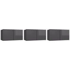 Vidaxl Viseći TV ormarići 3 kom visoki sjaj sivi 60 x 30 x 30 cm