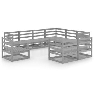 Vidaxl 9-dijelna vrtna garnitura od masivne borovine siva