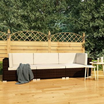 Vidaxl Vrtna sofa od 3 dijela s jastucima, poli ratan, smeđa