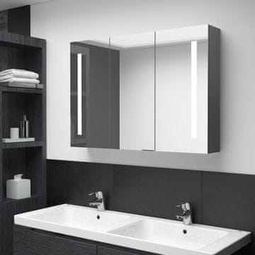 Vidaxl Ormarić za kupaonsko ogledalo s LED svjetlom 89 x 14 x 62 cm sivi