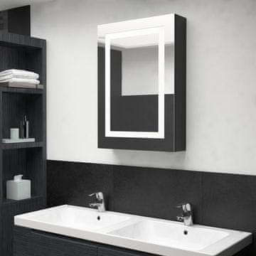 Vidaxl Kupaonski ormarić s ogledalom i LED svjetlom, sjajno crni, 50x13x70 cm