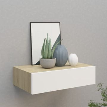 Vidaxl Zidna polica s ladicom hrast i bijela 40 x 23,5 x 10 cm MDF