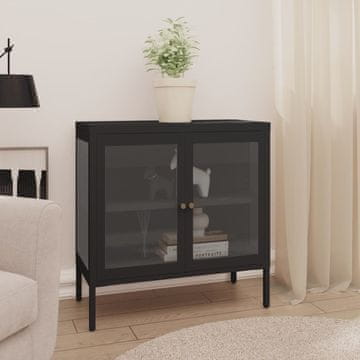 Vidaxl Bočni ormarić crni 70x35x70 cm čelik i staklo