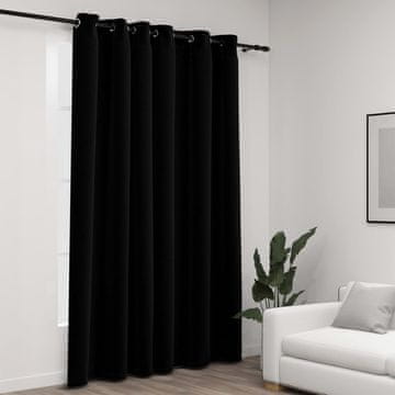 Vidaxl Zavjesa s izgledom lana i rupicama, crna, 290 x 245 cm