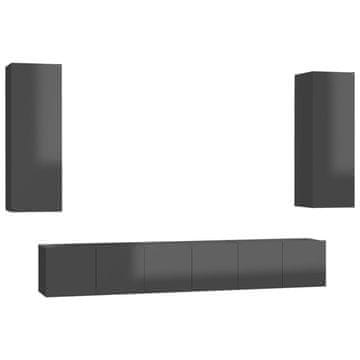 Vidaxl 5-dijelni set TV ormarića visoki sjaj sivi konstruirano drvo