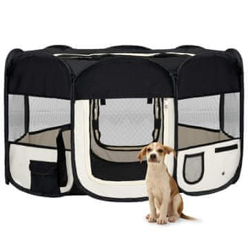 Vidaxl Sklopivi kavez za pse s torbom za nošenje crni 145x145x61 cm