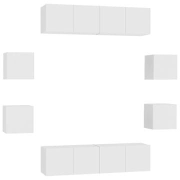 Vidaxl 8-dijelni set TV ormarića bijeli od konstruiranog drva