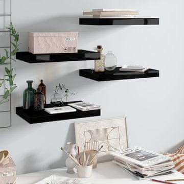 Vidaxl Zidne police, 4 kom, crne, visoki sjaj, 40x23x3,8 cm, MDF