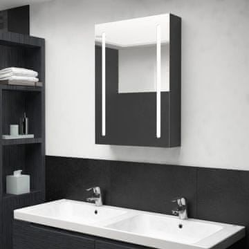 Vidaxl Kupaonski ormarić s ogledalom i LED svjetlom, sjajno crni, 50x13x70 cm