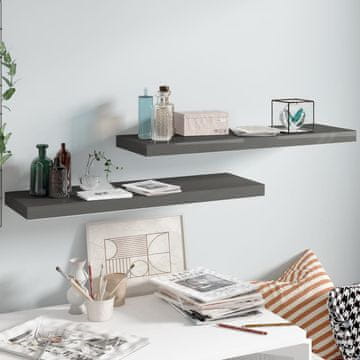 Vidaxl Zidne police, 2 kom, visoki sjaj, sive, 80 x 23,5 x 3,8 cm, MDF