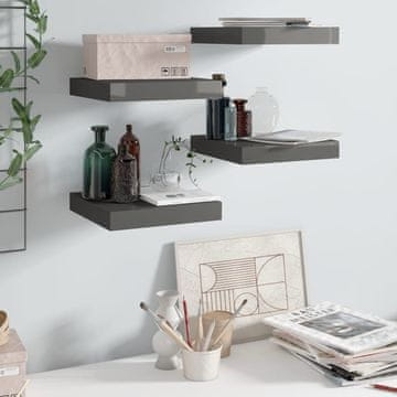 Vidaxl Zidne police, 4 kom, sive, visoki sjaj, 23 x 23,5 x 3,8 cm, MDF