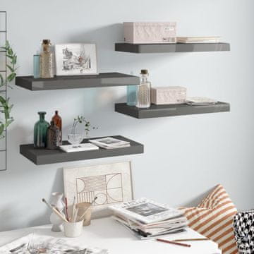 Vidaxl Zidne police, 4 kom, visoki sjaj, sive, 50x23x3,8 cm, MDF