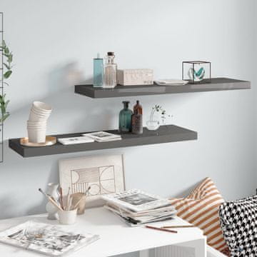 Vidaxl Zidne police, 2 kom, visoki sjaj, sive, 90 x 23,5 x 3,8 cm, MDF