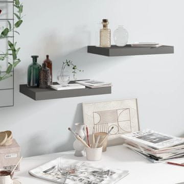 Vidaxl Zidne police, 2 kom, sive, visoki sjaj, 40x23x3,8 cm, MDF