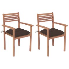 Vidaxl Vrtne stolice sa smeđe-sivim jastucima 2 kom masivna tikovina