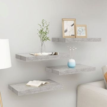 Vidaxl Zidne police, 4 kom, betonsko sive, 50 x 23 x 3,8 cm, MDF