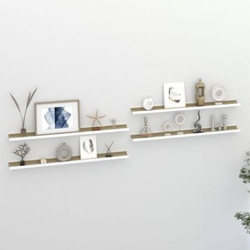 Vidaxl Zidne police, set od 4, bijela i sonoma hrast, 100x9x3 cm