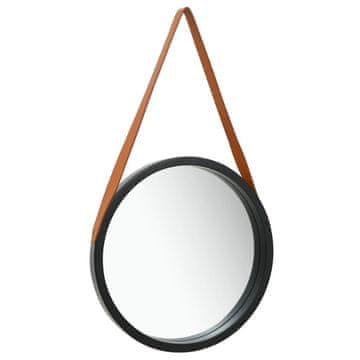 Vidaxl Zidno ogledalo s remenom, 40 cm, crno