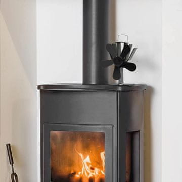 Vidaxl Ventilator za kamin na toplinski pogon, 5 lopatica, crni
