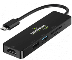 Tecnoware USB-C hub, 5 uz 1, HDMI, čitač kartica (FHUB17693)