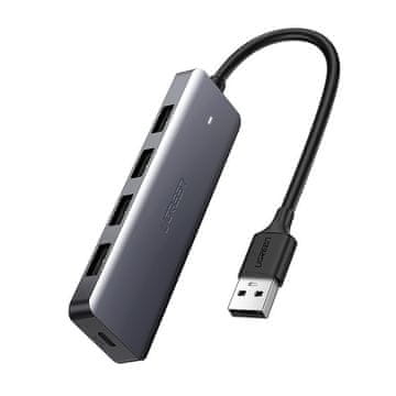 Ugreen HUB USB razdjelnik - 4x USB 3.2 s Micro USB priključkom za napajanje, sivi