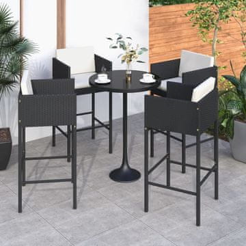 Vidaxl Barske stolice s jastucima, set od 4, crne, poli ratan