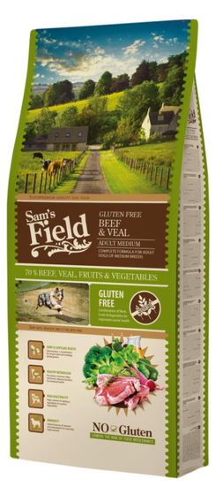 Sam's Field Medium Adult hrana za pse, bez glutena, govedina i teletina, 13 kg