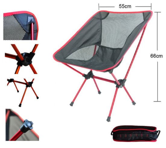 Entrek PFC-001 sklopiva stolica za kampiranje ili ribolov, aluminijska, crna i crvena