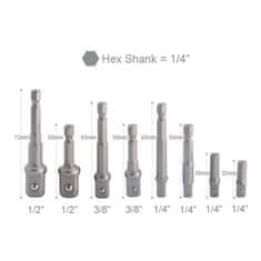 Silver Adapter za vijke 1/4 3/8 1/2 - 8 komada