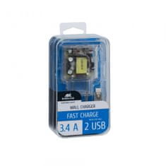 RivaCase VA4123 TD1 kućni punjač, ​​3.4A, 2x USB, Micro USB podatkovni kabel za punjenje, proziran