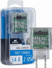 RivaCase VA4123 TD1 kućni punjač, ​​3.4A, 2x USB, Micro USB podatkovni kabel za punjenje, proziran