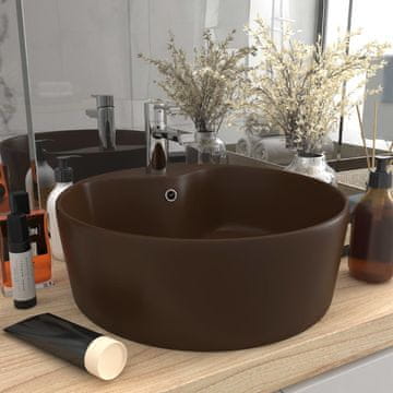 Vidaxl Umivaonik s preljevom mat tamnosmeđi 36x13 cm keramički