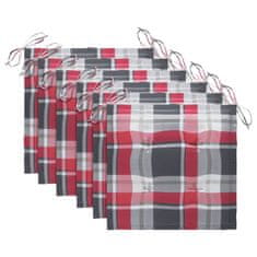 Vidaxl Vrtne stolice s crvenim kariranim jastucima 6 kom od tikovine