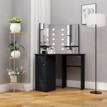 Vidaxl Kutni toaletni stolić s LED svjetlima crni 111 x 54 x 141,5 cm