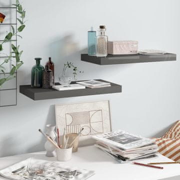 Vidaxl Zidne police, 2 kom, visoki sjaj, sive, 50x23x3,8 cm, MDF