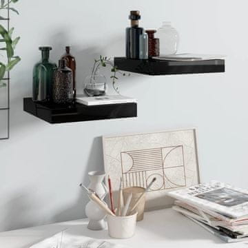 Vidaxl Zidne police, 2 kom, crne, visoki sjaj, 23 x 23,5 x 3,8 cm MDF