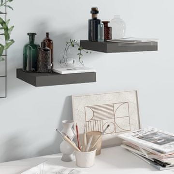Vidaxl Zidne police, 2 kom, sive, visoki sjaj, 23 x 23,5 x 3,8 cm, MDF
