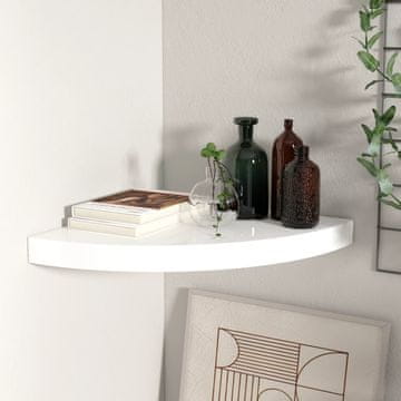 Vidaxl Kutna zidna polica visoki sjaj bijela 35x35x3,8 cm MDF