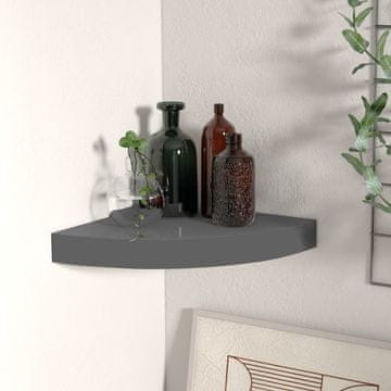 Vidaxl Kutna zidna polica visoki sjaj siva 25x25x3,8 cm MDF
