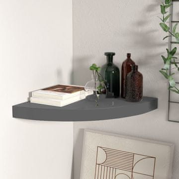 Vidaxl Kutna zidna polica visoki sjaj siva 35x35x3,8 cm MDF