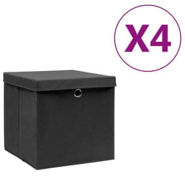 Vidaxl Kutije s poklopcima, 4 kom, 28x28x28 cm, Crne