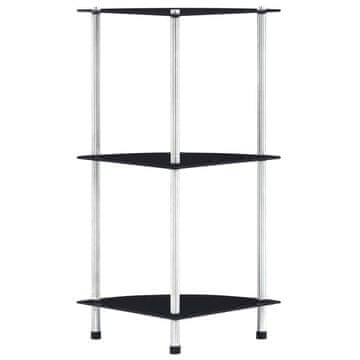 Vidaxl Polica s 3 etaže Crna 30x30x67 cm Kaljeno staklo