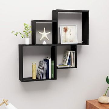 Vidaxl Zidna polica u obliku kocke, crna, 80x15x78,5 cm, materijal na bazi drveta