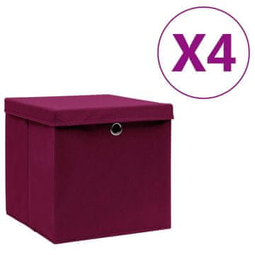 Vidaxl Kutije s poklopcima, 4 kom, 28x28x28 cm, tamnocrvene