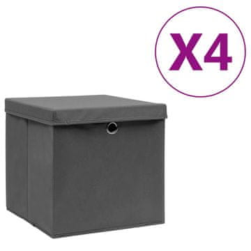 Vidaxl Kutije s poklopcima, 4 kom, 28x28x28 cm, sive